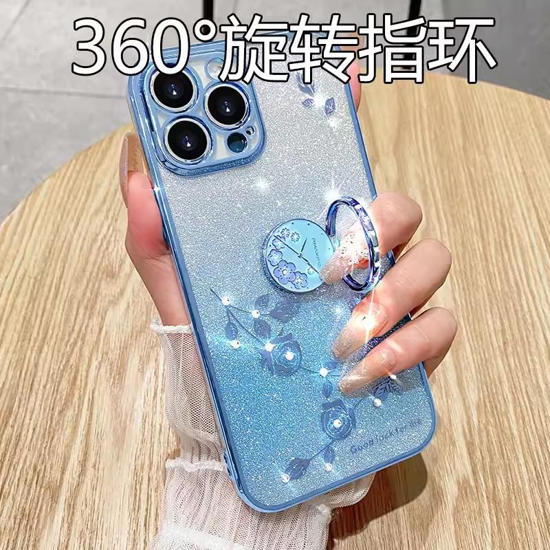 Applicable To Apple 17 Eternal Flower Mobile Phone Case Glitter Rhinestone iPhone16proMax Electroplating Anti-drop 15 Protective Case
