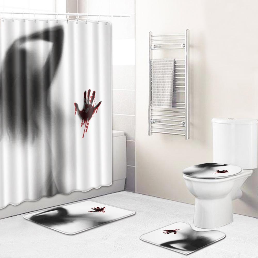 Halloween Blood Handprint Horror Bathroom Shower Curtain Four-Piece 3D Thriller Toilet Three-Piece Floor Mat Carpet