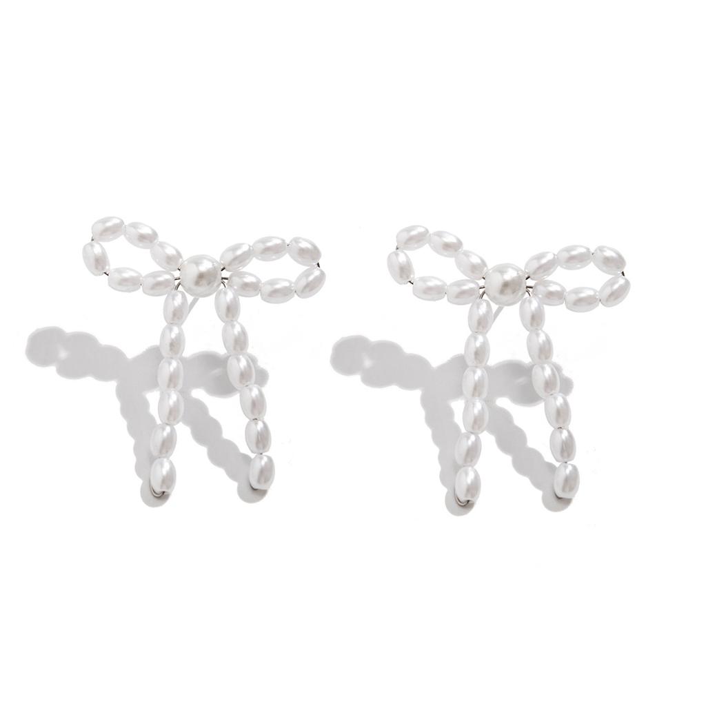 French Bow Tassel Stud Earrings, Simple Imitation Pearl Knotted Bowearrings