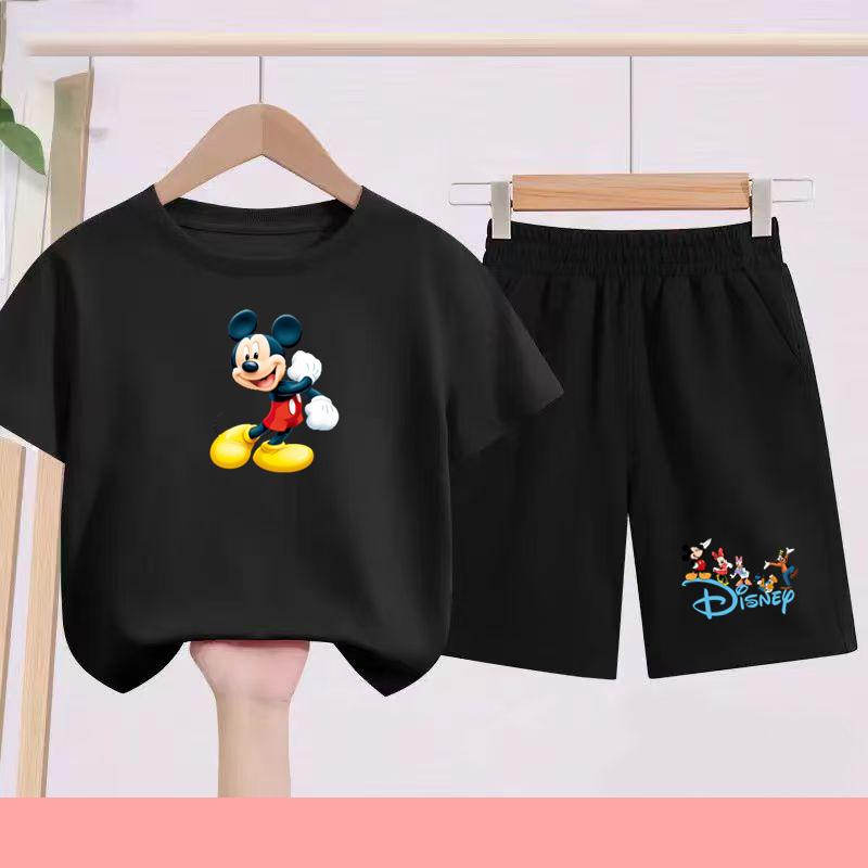 Children's Set - Disney Print Summer Boys' and Girls' Sports T-Shirts, Casual Short-Sleeved Shorts Set, 2-piece, for Ages 2-13