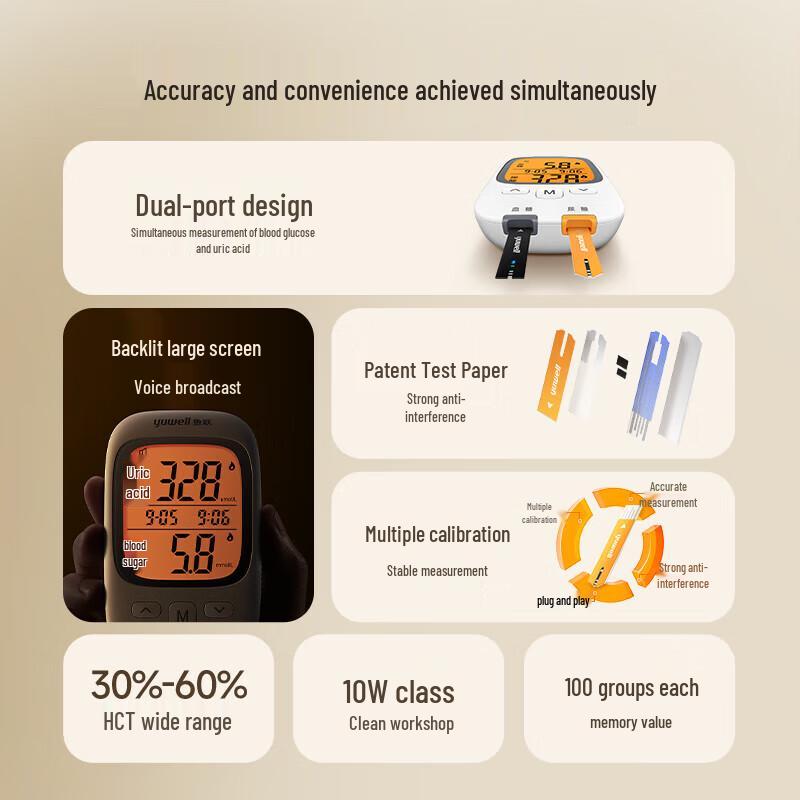 Yuwell GU200 Dual-Function Blood Glucose & Uric Acid Monitor