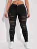 Europäische & Amerikanische Größe Schwarze Ripped Skinny Jeans - Elastischer Denim, Bestseller