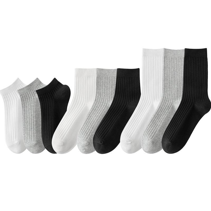 Herren Baumwoll-Mittelrohrsocken - Frühling & Sommer Schweißabsorbierend, Business Casual, Schwarz/Weiß/Grau