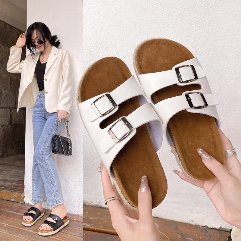 Slippers Women's Summer Trend Flip-flops Men's Cork Beach Korean Version Pinched Feet Couple Leather Cool Slippers