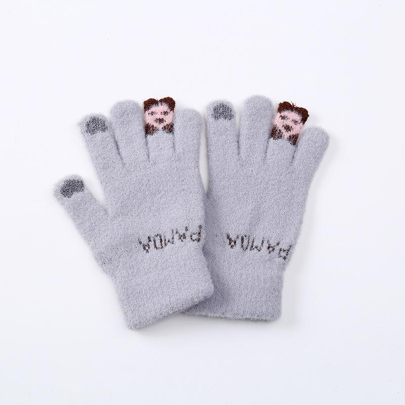 Jacquard Imitation Mink Fingertip Bear Touch Screen Fashion Warm Winter Gloves Cartoon Cute Split Finger Touch Screen Hand
