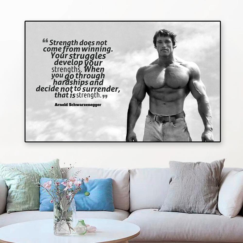 Poster Posa Arnold Schwarzenegger Bodybuilding Palestra Fitness Stampe Sportive Citazione Ispiratrice Pittura su Tela Decorazione Murale