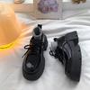 Thick High Heel Lace-up Ins Leather Shoes for Women Spring and Autumn New British Style Black All-Match Heightened Single Layer Shoes Fashion