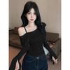 Autumn Sweet & Spicy Korean Ruffled Asymmetrical Camisole T-shirt: Women's Slimming, Versatile Long-sleeve Top