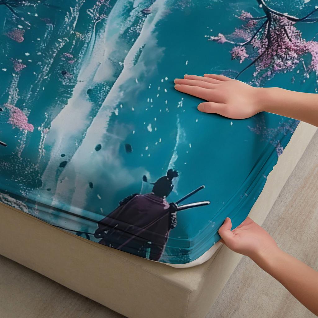 1PC Japanese Style Bed Sheet Soft Digital Print Fitted Sheet Without Pillowcase Bedroom Decor Gift For Birthday Bed Linen