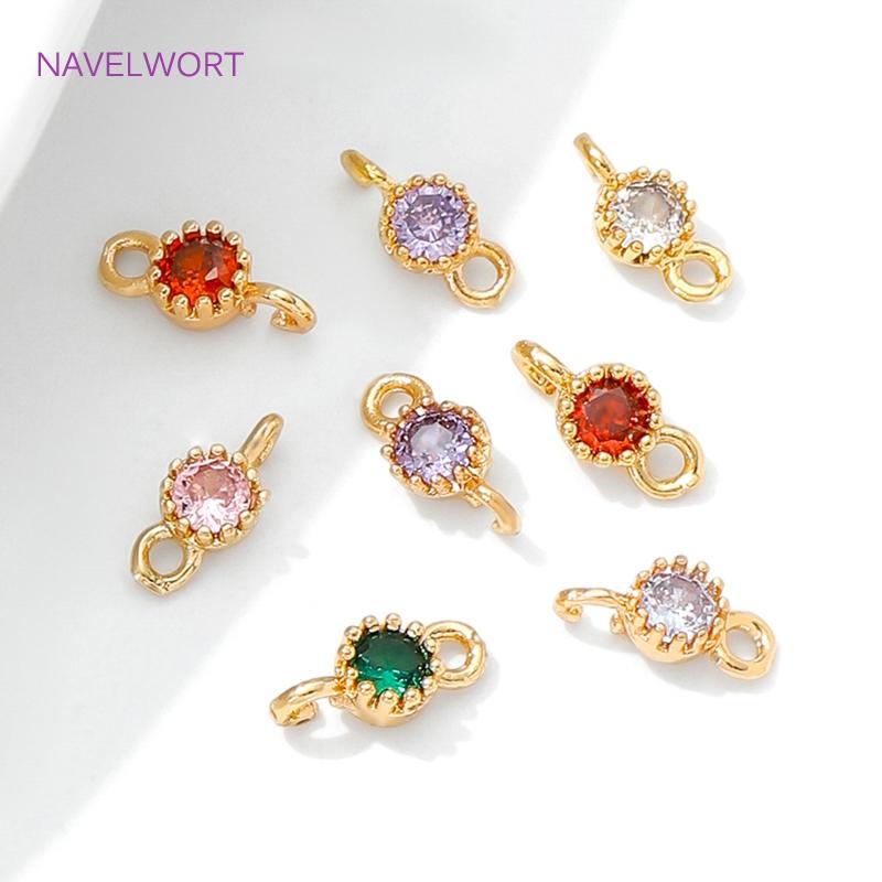 4/8/12Pcs 18K Gold Plated Mini Round Charms Connector For Jewelry,Connector For Bracelet,Inlaid Zircon Charms,DIY Accessories