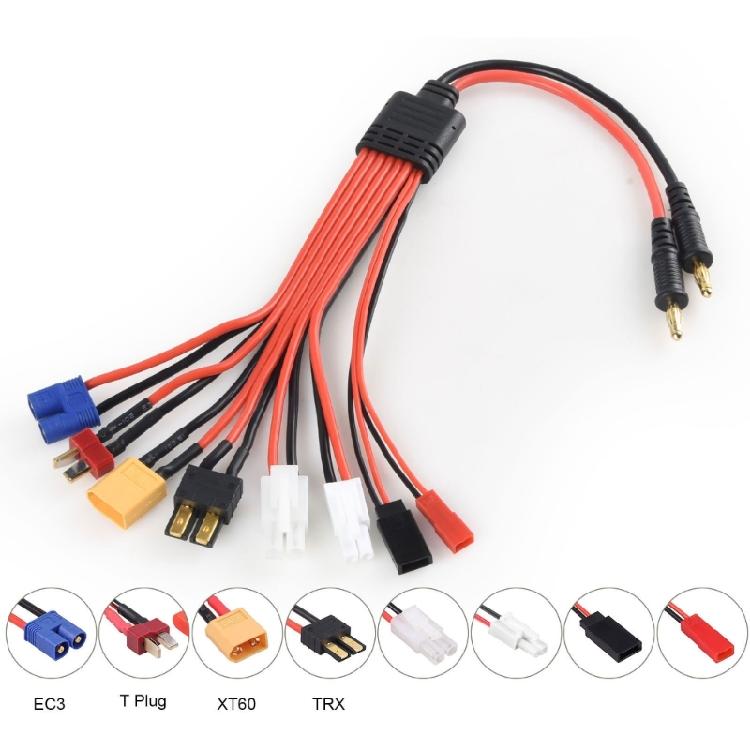 8Port Banana Plugs to FUTABA, EC3, XT60, JST Splitter MultiInterface Adapters Wire for Simultaneous Device Power Supply