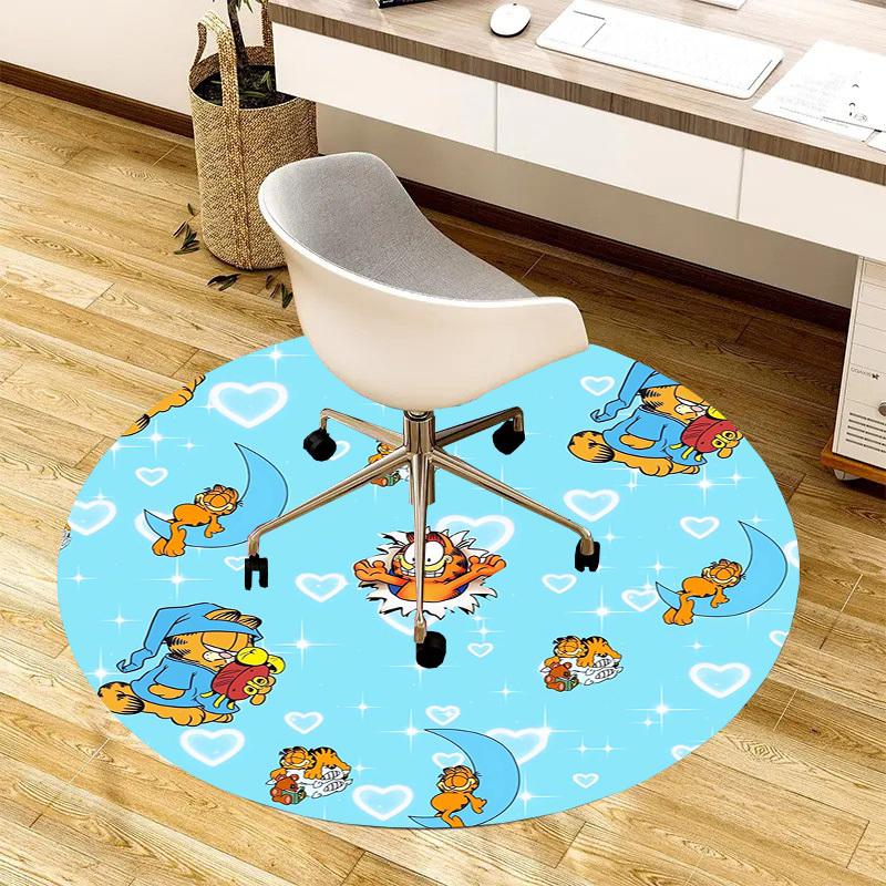 1pc Garfield Pattern Blue Hearts Stars Round Carpet, Made of Polyester,Perfect for Decorating Office Chairs, Living Rooms,fplt195