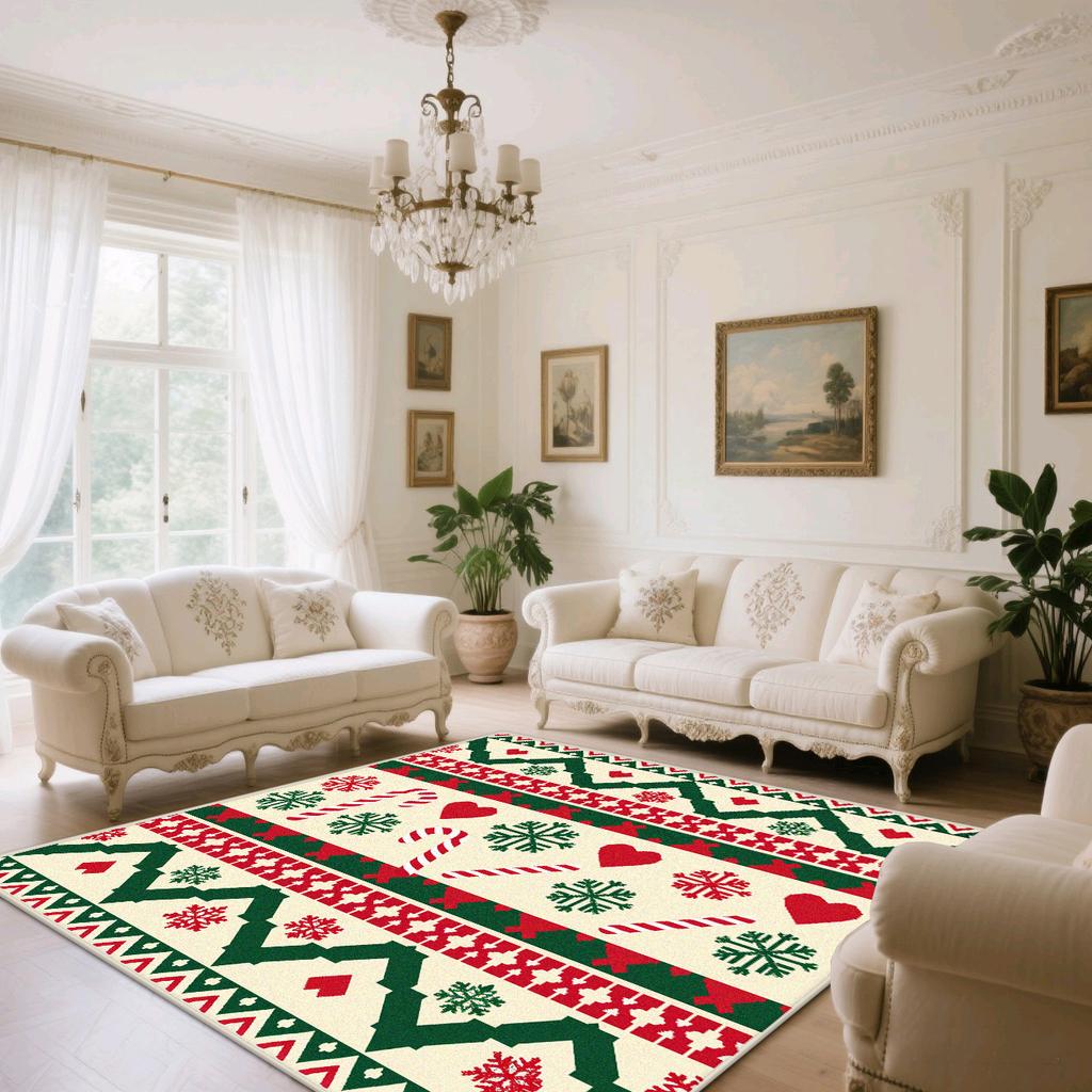 Home Decoration Luxury Rugs Living Room Christmas Red Green Carpet Non-slip Cute Room Decor Washable Warm Soft Baby Crawling Mat