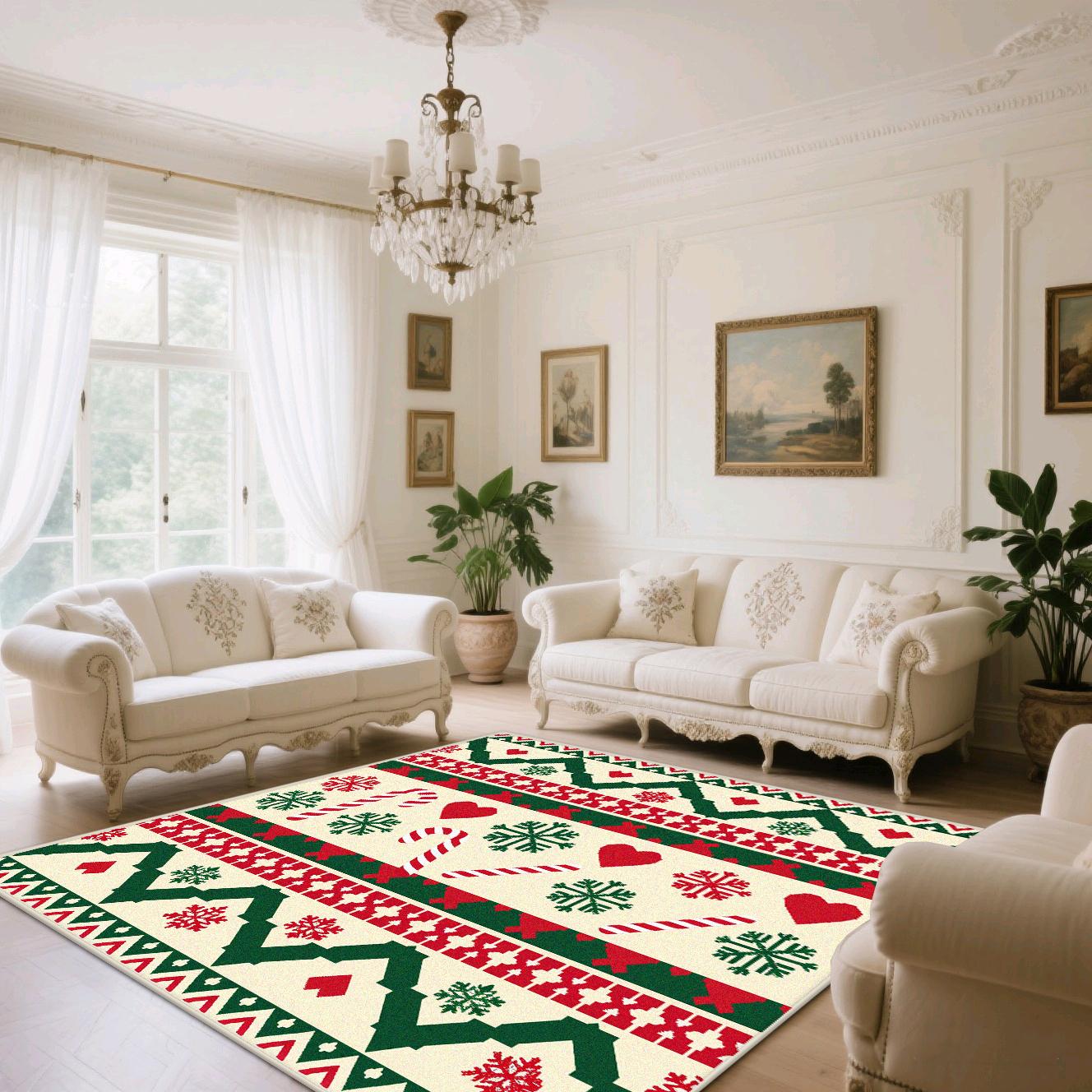 

Home Decoration Luxury Rugs Living Room Christmas Red Green Carpet Non-slip Cute Room Decor Washable Warm Soft Baby Crawling Mat 60*90cm