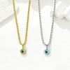 Titanium Steel Rope Chain Necklace with Blue Evil Eye Pendant & 18K Gold Finish