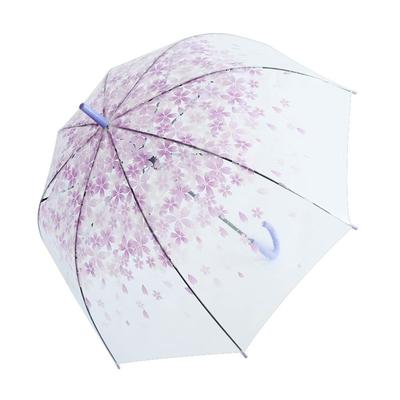 PVC Material Transparent Umbrella Cherry Blossom Straight Stem Rainproof Umbrella Rain Gear Long Handle Cherry Blossom Umbrella