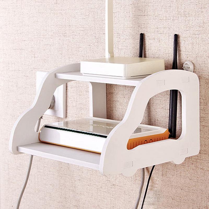 Scaffale per Router Wifi da Parete, Scatola Creativa Portaoggetti per Decoder TV, Doppio Bianco, Scaffale portaoggetti senza Foratura, Soggiorno