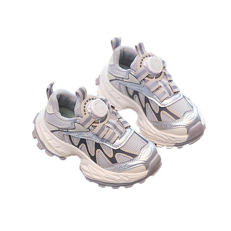 Girls shoes 2025 new autumn children's sports net shoes running breathable older children's girls dad shoes rotating buckle