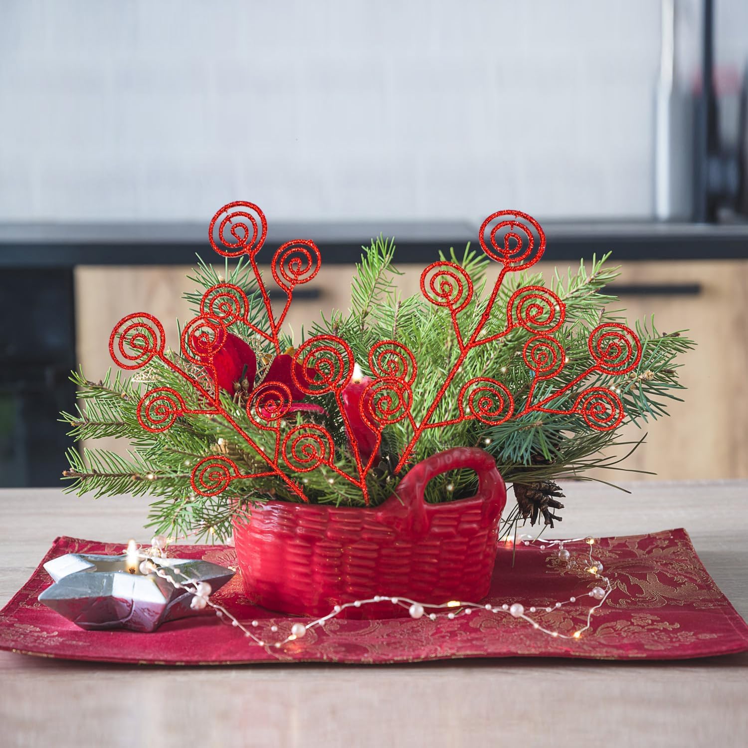 

20 Pcs Artificial Christmas Tree Picks, Glitter Curly Candy Sticks for Xmas Decor 0.6M