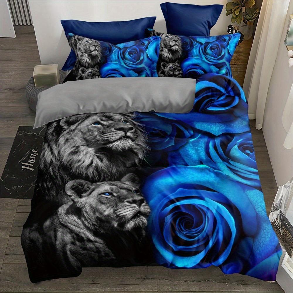 

Fashion Duvet Cover Set Lion Tiger Eagle Beast Print Bedding Set With Zipper Closure Soft Comfortable Duvet Cover For Bedroom 135X200cm