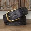 3.8CM Embossing Retro Cowboy Belt Male Genuine Leather Copper Pin Buckle Belt for Jeans Men Waist