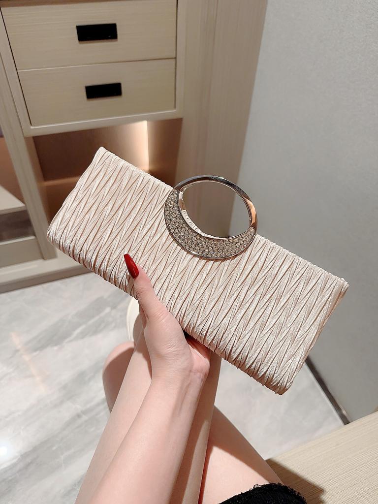 Dámská klasická plisovaná designová kovová náramková večerní kabelka kabelka párty kabelka večerní kabelka zdobená kamínky kabelka k šatům svatba
