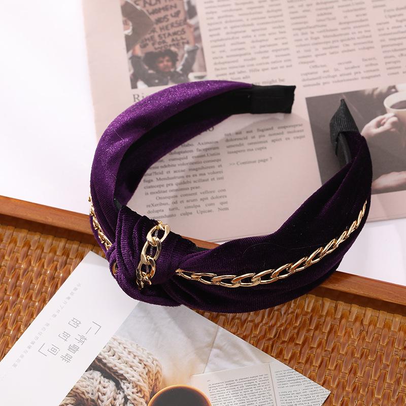 Korean Retro Velvet Knotted Headband Korean-Style Fashionable Simple Hair Clip Womens All-Match Handmade Alloy Chain фиолетовый