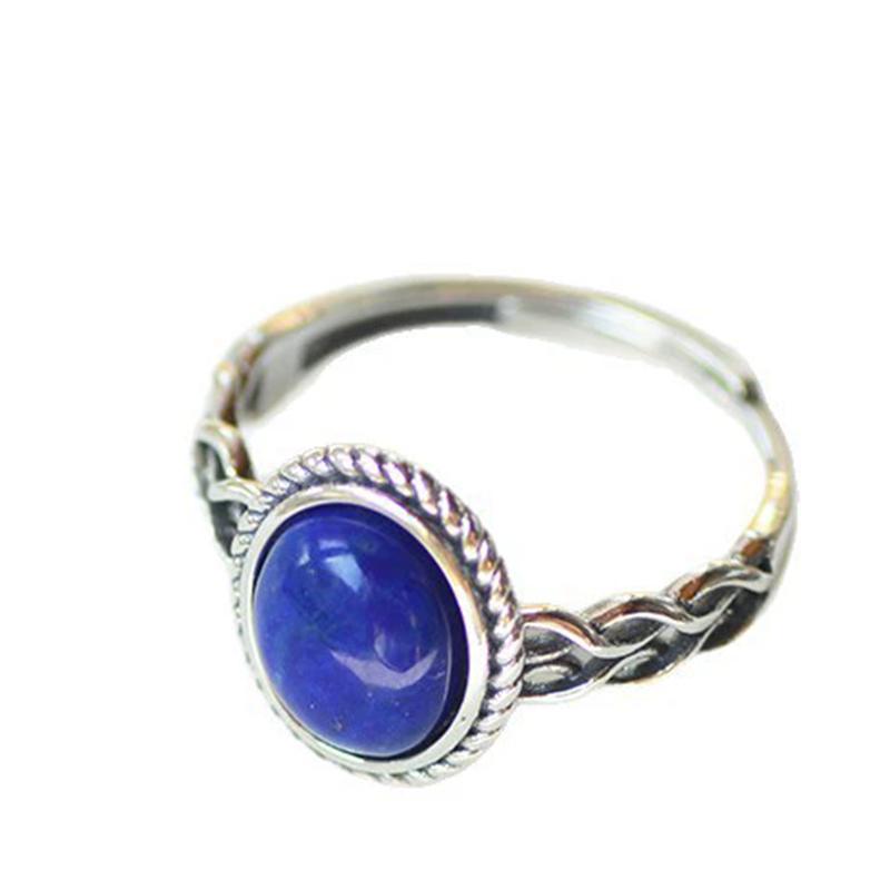 Thai Silver Hollow Twist Blue Stone Adjustable Finger Rings For Men Women Fashion New Female Jewelry Gift Party Holiday