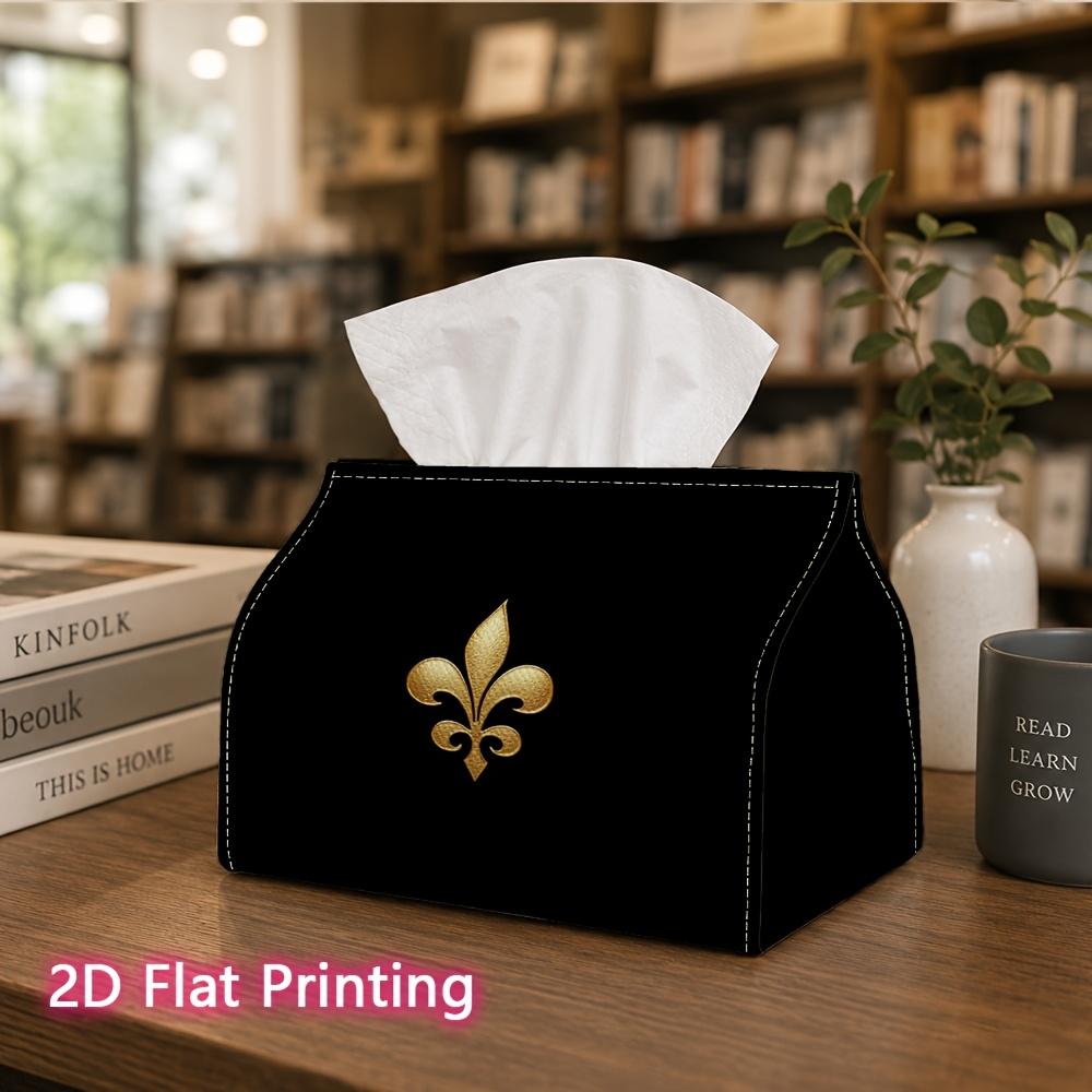 1pc, 2D Flat Printing, Tissue Box Golden Floral Pattern on Black Background Printed Tissue Box, Suitable for Napkin Storage in Cars, Kitchens, And Res