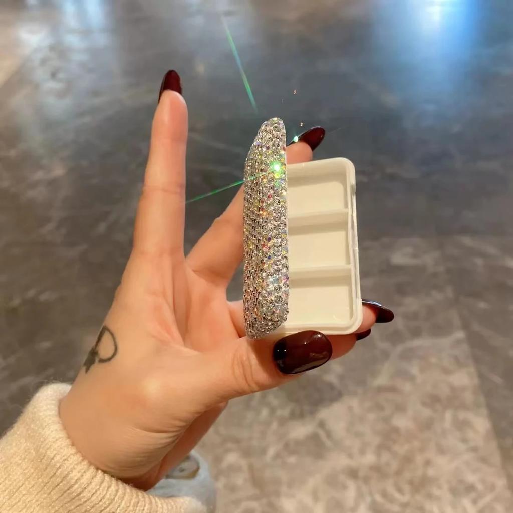 Bling Rhinestones Travel Bottle Pill Organizer 3 Compartment Cute Daily Medicine Container Portable Travel Pill Box Bling Case