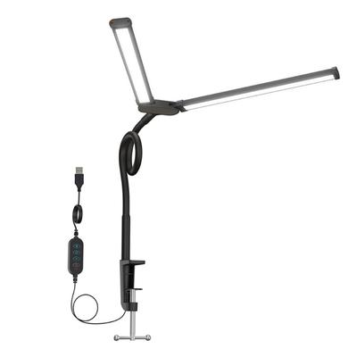 LED Desk Lamp With Double Gooseneck Arms, 360°Flexible Clip On Table Light, 10 Level Brightness For Reading And Work