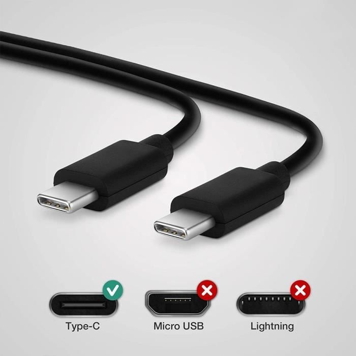 Câble USB-C vers USB-C pour Samsung Galaxy A14 5G A15 A16 A23 4G-5G A34 A36 A54 A56 - Noir - 1 Mètre - Lot 2 - E.F.CONNECTION
