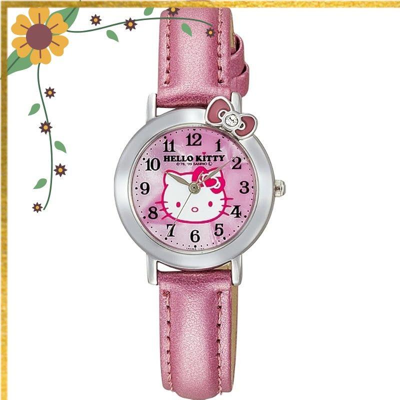 Used Citizen Q&Q Analog Wristwatch Hello Kitty Waterproof Leather Belt VW23-130 Ladies Pink 0