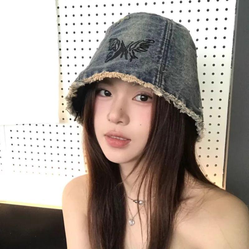 

Summer Washed Denim Frayed Fisherman Hat Wig Women s Long Straight Twist Braid Thin Retro Fashion Detachable Blue + Brown black long straight +(3 piece set)
