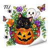 Easy Peel Stick Wall Decals Halloween Window Stickers, Cartoon Ghost Black Cat Pumpkin Static Glass Indoor Scene Setup Waterproof for Shop Home Party