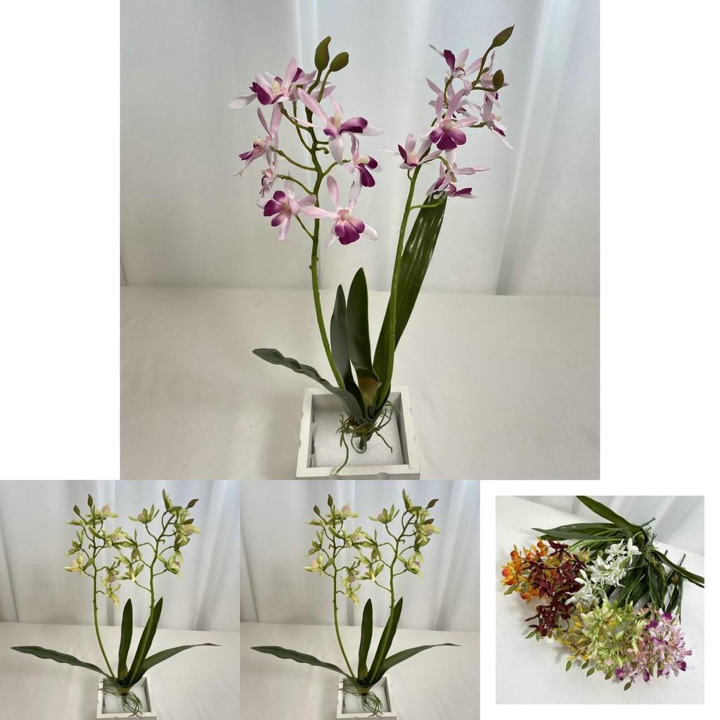 Künstliche Dendrobium-Orchidee mit Blättern für Tischdekoration, Blumengesteck