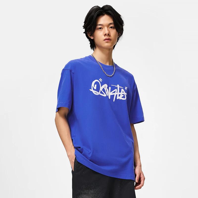 Li-Ning X Disney Oswald Series Cartoon And Letter Print Round Neck Loose Short Sleeve T-Shirt Unisex Tops Bright-Blue AHST313-3