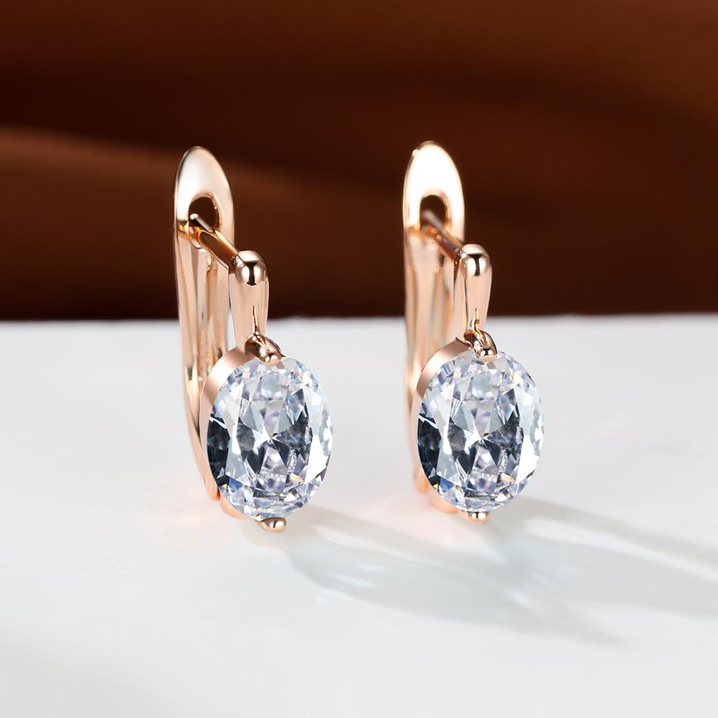Simple oval-shaped single cubic zirconia earrings Retro-style, lightweight luxury earrings for women, featuring colorful gemstones