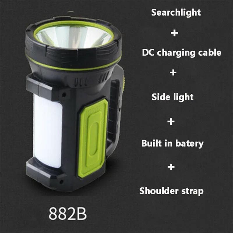 LED Strong Searchlight Flashlight Portable Hand Lamp Rechargeable 2 Lighting Modes Emergency Hiking Camping Energe Saving Torch
