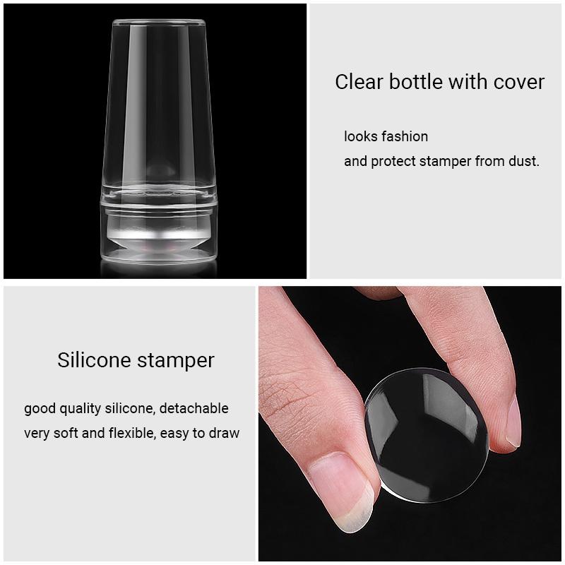 Clear Silicone Head Nail Stamp Set with Scraper To Print Patterns and Create Art Freedom