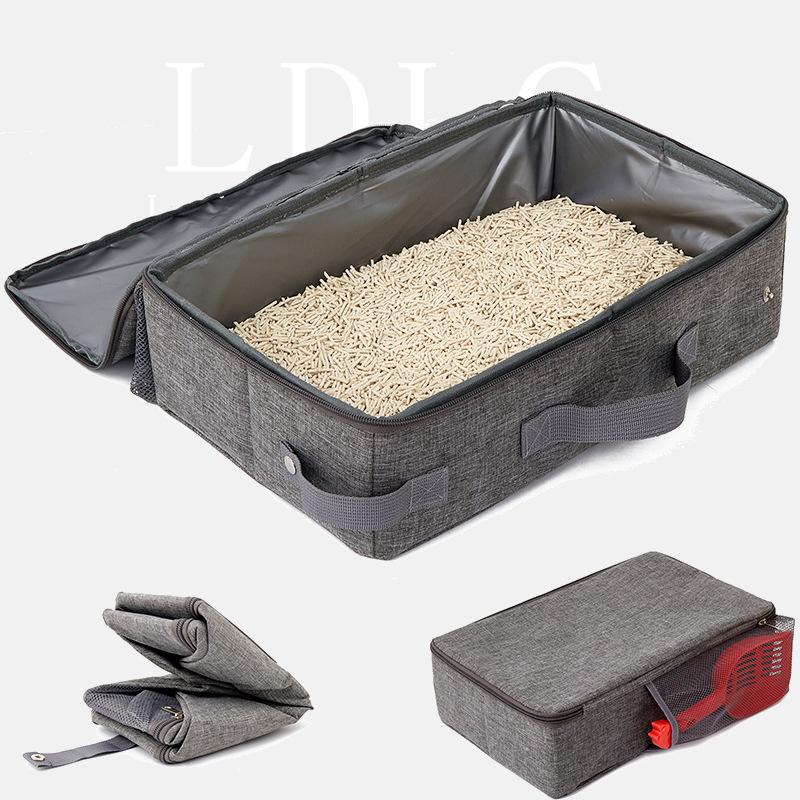 Portable Folding Travel Cat Litter Box Reusable Waterproof Oxford Cloth Dog Toilet with Zipper Lid Pet Cleaning Supplies