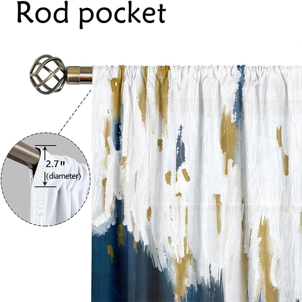 2Pcs Artist Brushstroke Curtains Blue White Gold Abstract Pattern Living Room Bedroom Kids Room Sunshade Modern Art Decor