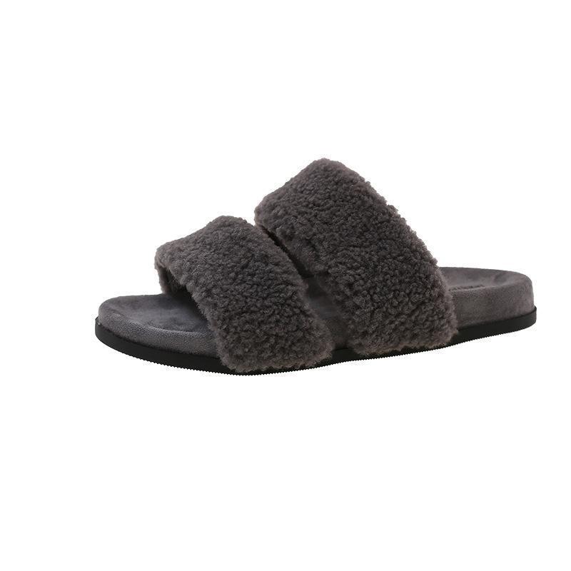 Muffin Thick Bottom One-word Fluffy Slippers Women Wear 2025 Autumn and Winter New Internet Celebrity Fairy Wind Heightening Cotton Slippers