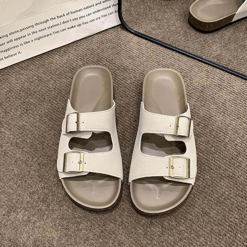 Retro slippers women's summer outer wear pregnant women fat mm wide feet fat soft flat bottom large size 41-43 beach sandals