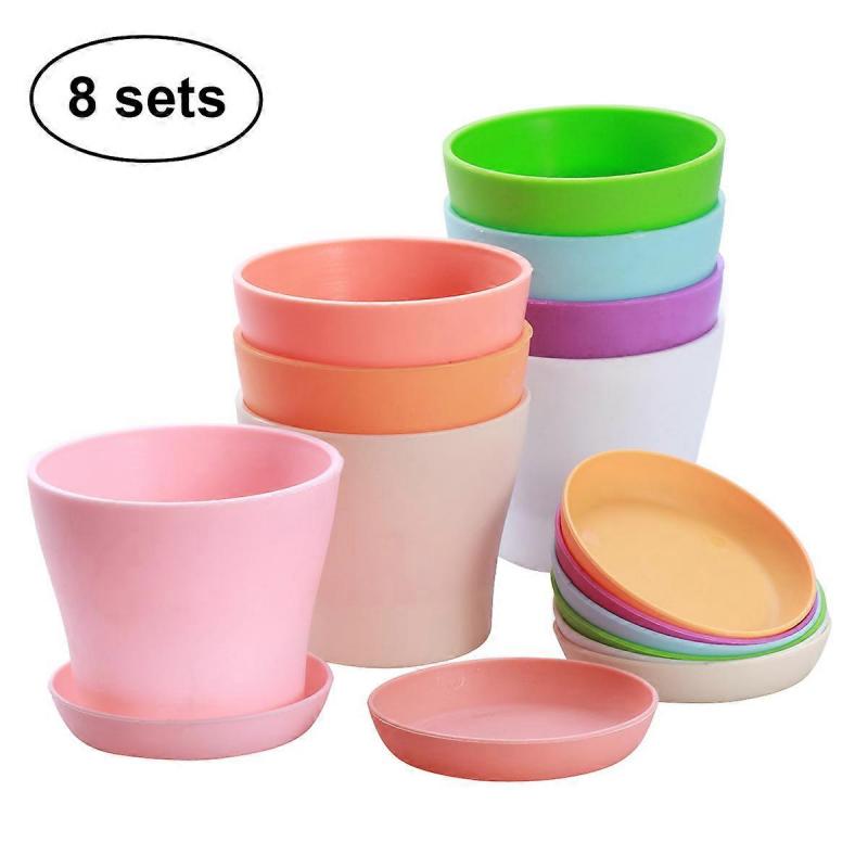 Plastic Flower Pots for Plant Gardening 8Pcs High-Waist Succulent Pot Set