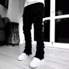 FlowStreet Y2k Hip-Hop Stil Fransen Jeans, Herren Lässige Street Style Stretch Jeans