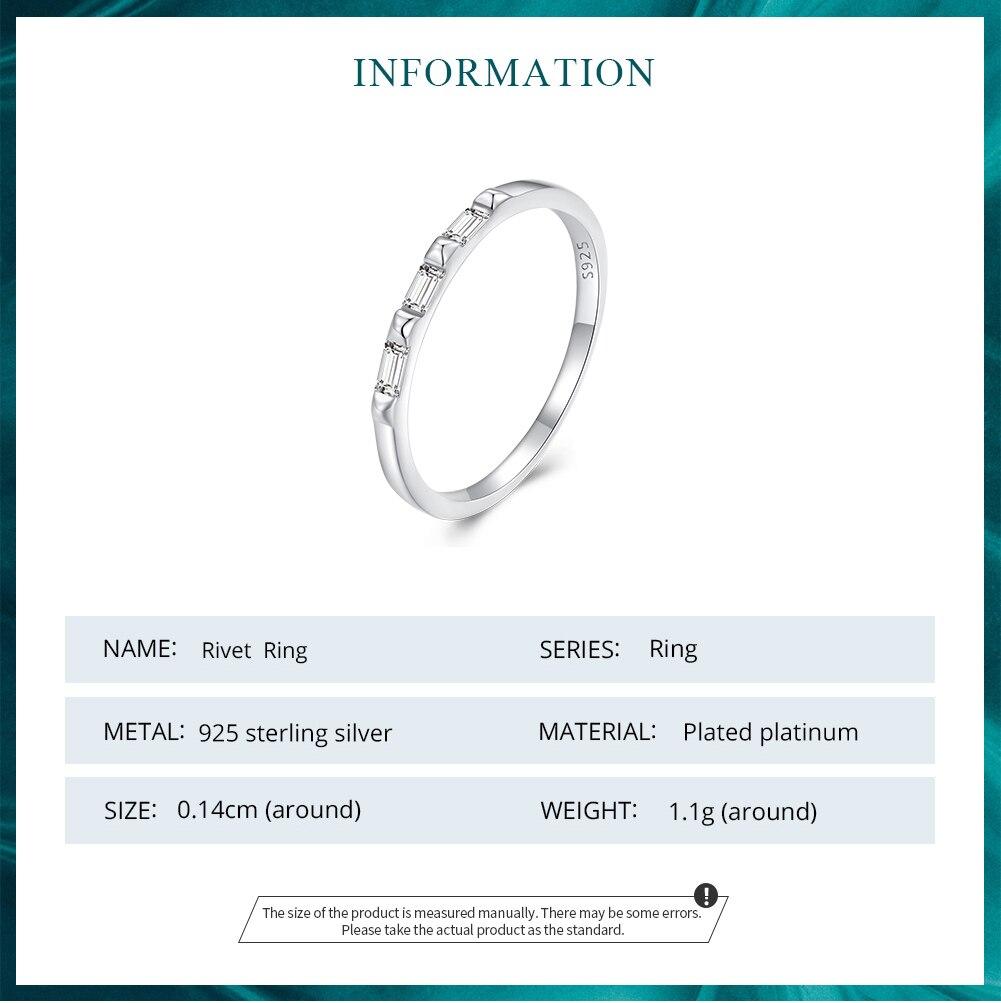 Bisaer 925 Sterling Silver čtvercový zirkonový nýtový pásek Minimalistický věčný prsten pro ženy Dárek jemné šperky