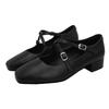 Retro Medium Thick Heel Women's Shoes Lightweight Mary Jane Shoes Cross Strap Square Toe Small Leather Shoes Shallow Mouth Casual Shoes