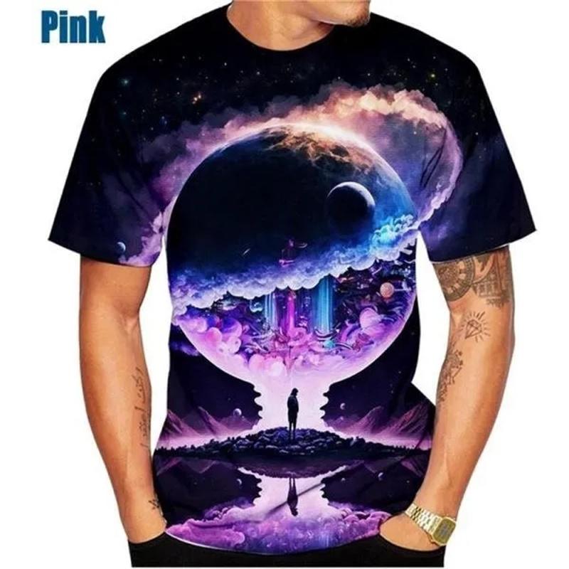 3D-gedruckte Weltraum-Planet Herren-T-Shirts Galaxie Äußeres Muster T-Shirts Sommer Harajuku Locker Rundhals Kurzarm Tops