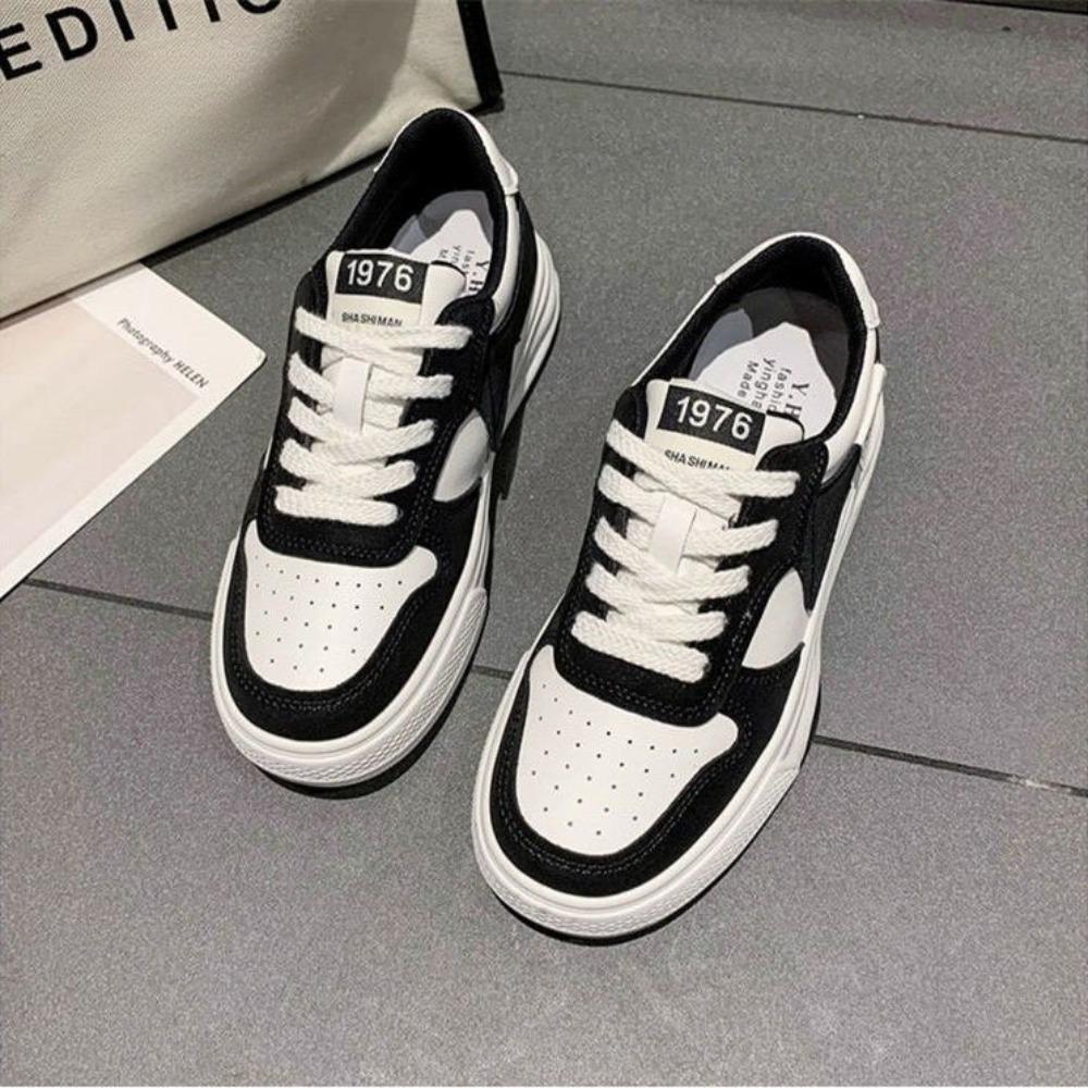 Color Block Casual Board Shoes Women's  Autumn Winter New Preppy Style Thick Sole Breathable Lace Up Sneakers